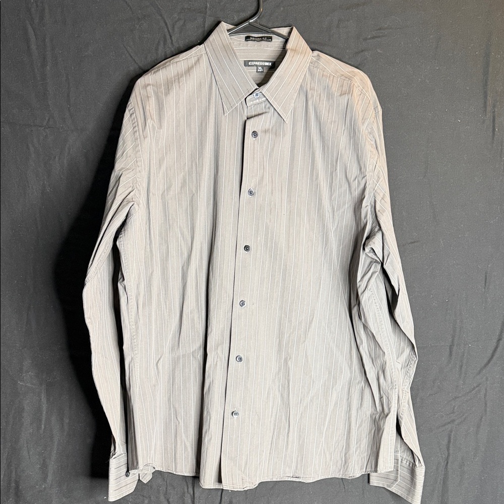 Express Men's Gray Striped Dress Shirt